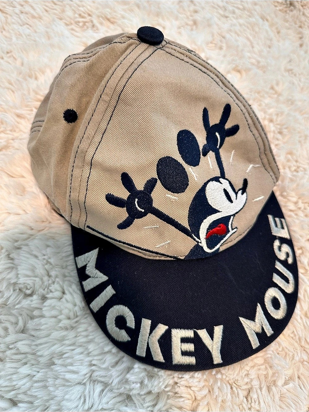Disney Mickey Mouse Embroidered Snapback Hat Brown & Black